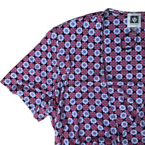 Anne Klein Floral Faux Wrap Dress Womens 12 Pink Blue Geometric Excellent